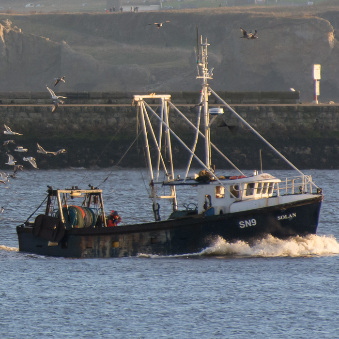 Photograph of the vessel fv Solan pictured passing Tynemouth on 30th December 2014