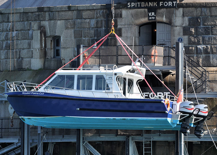 Photograph of the vessel  Solent Forts Cat pictured at Spitbank Fort on 8th June 2013