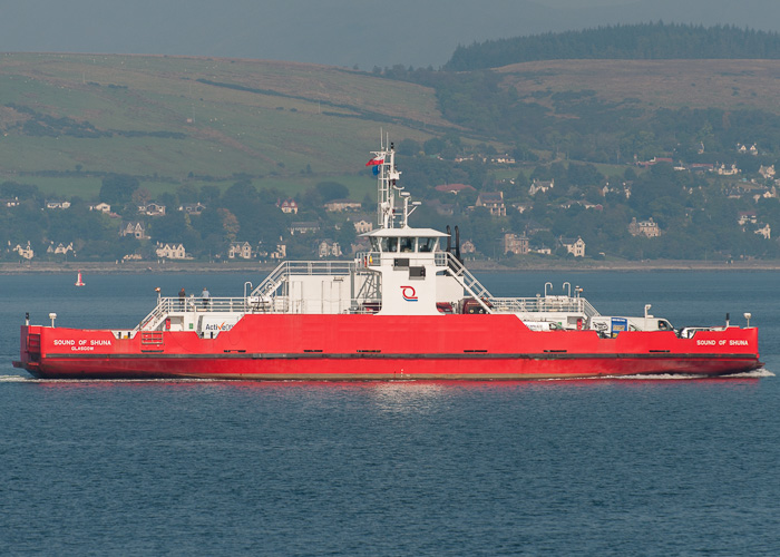 Photograph of the vessel  Sound of Shuna pictured approaching McInroy's Point, Gourock on 17th September 2014