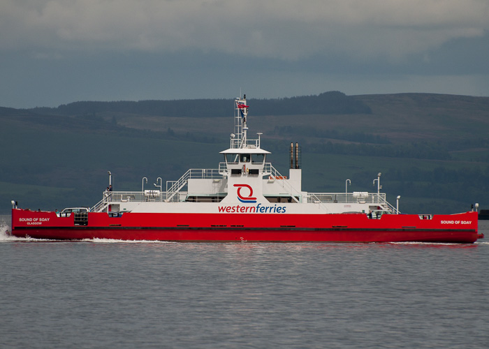 Photograph of the vessel  Sound of Soay pictured approaching Hunter's Quay, Dunoon on 11th May 2014