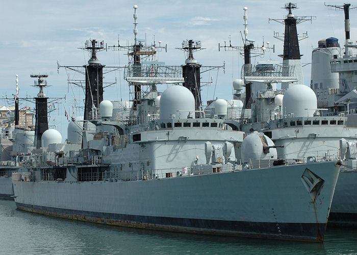 Photograph of the vessel HMS Southampton pictured laid up in Portsmouth Naval Base on 14th August 2010