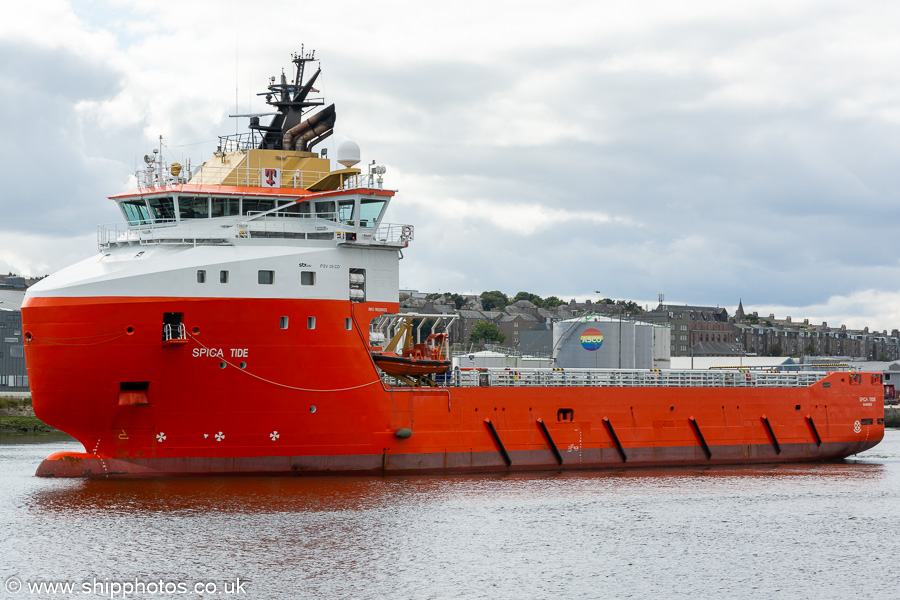Photograph of the vessel  Spica Tide pictured departing Aberdeen on 13th September 2024