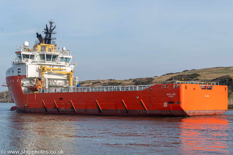 Photograph of the vessel  Spica Tide pictured departing Aberdeen on 20th March 2025