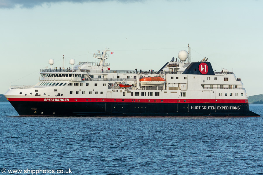 Photograph of the vessel  Spitsbergen pictured departing Greenock Ocean Terminal on 20th May 2024
