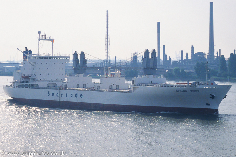 Photograph of the vessel  Spring Tiger pictured on the Nieuwe Maas at Vlaardingen on 18th June 2002