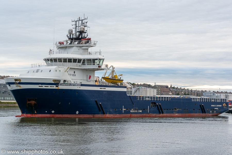 Photograph of the vessel  Standard Defender pictured departing Aberdeen on 9th August 2023