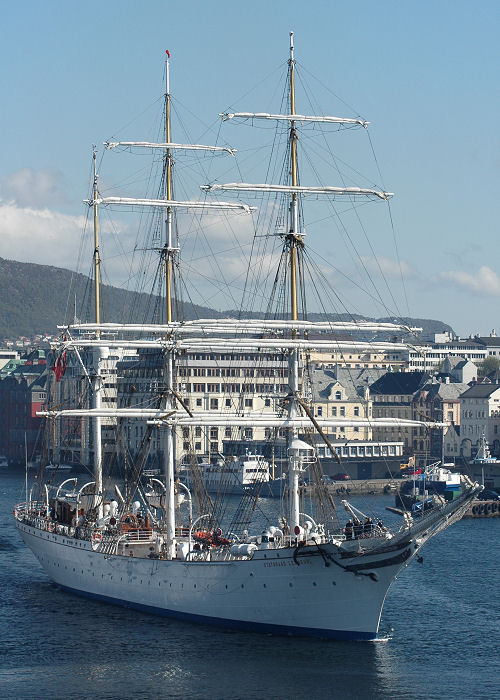 Photograph of the vessel  Statsraad Lehmkuhl pictured departing Bergen on 12th May 2005