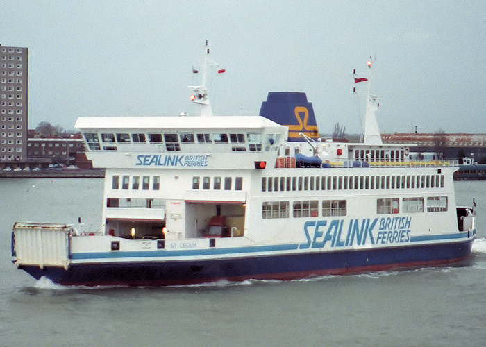 Photograph of the vessel  St. Cecilia pictured departing Portsmouth Harbour on 7th February 1988