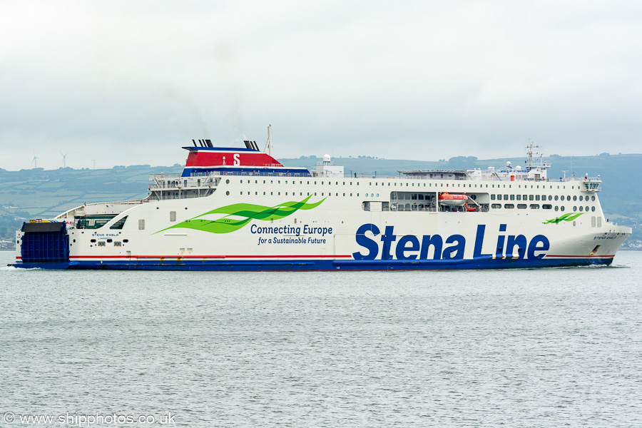 Photograph of the vessel  Stena Embla pictured departing Belfast on 27th June 2023