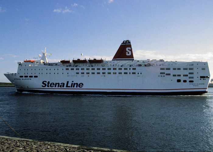 Photograph of the vessel  Stena Europe pictured approaching Hoek van Holland on 20th April 1997