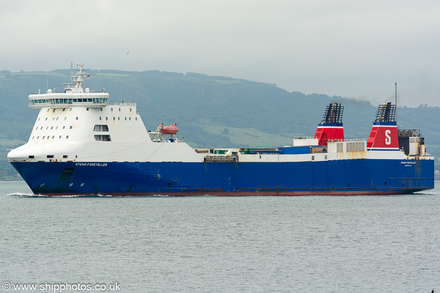 Photograph of the vessel  Stena Foreteller pictured approaching Belfast on 27th June 2023