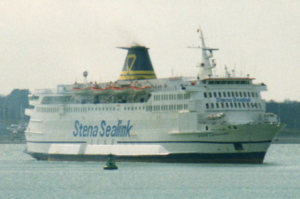 Photograph of the vessel  Stena Londoner pictured departing Southampton on 25th March 1995