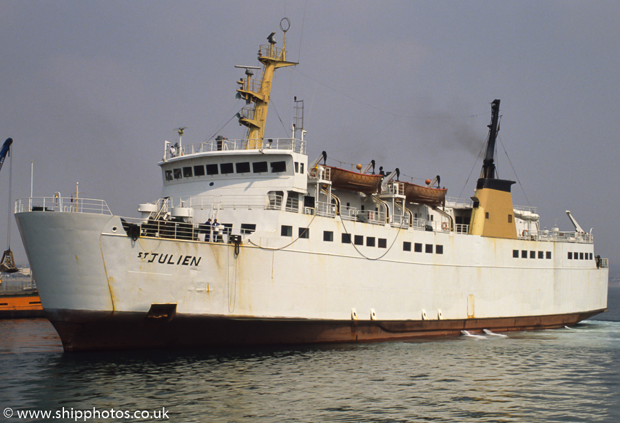 Photograph of the vessel  St. Julien pictured arriving at Weymouth on 24th July 1989