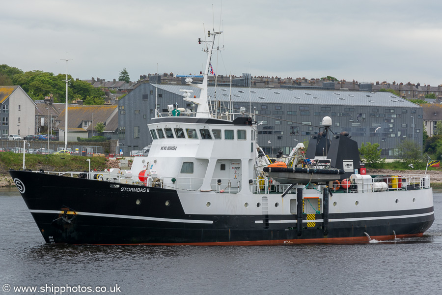 Photograph of the vessel  Stormbas II pictured departing Aberdeen on 29th May 2019