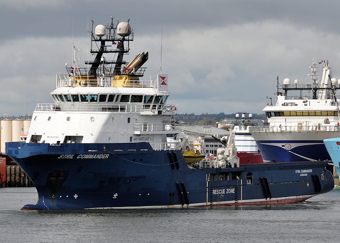 Photograph of the vessel  Stril Commander pictured arriving at Aberdeen on 14th May 2013