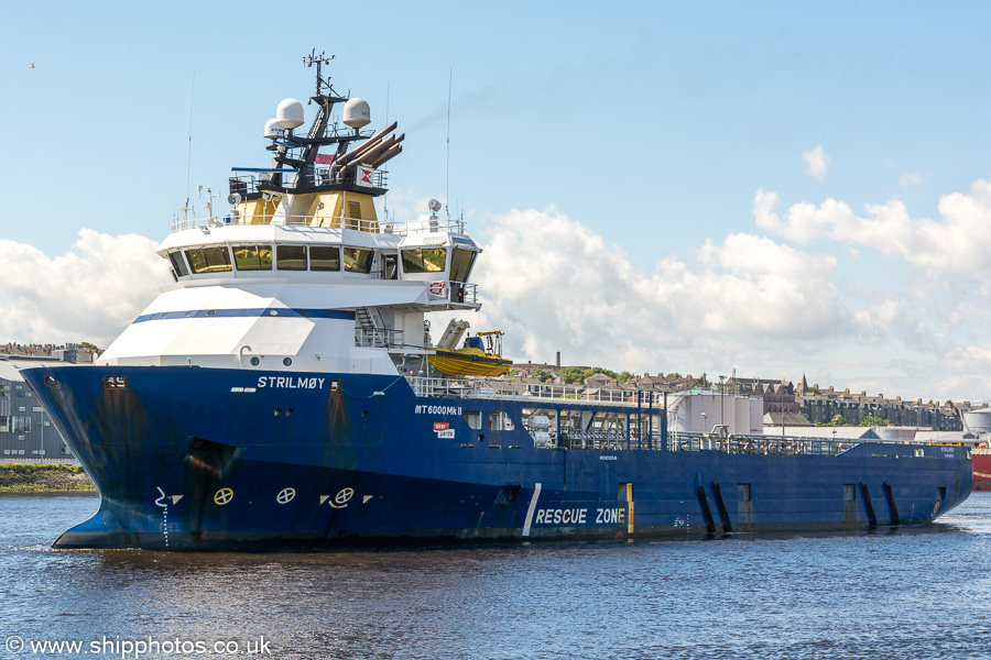 Photograph of the vessel  Strilmøy pictured departing Aberdeen on 29th May 2019
