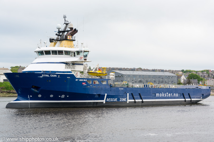 Photograph of the vessel  Stril Odin pictured departing Aberdeen on 29th May 2019