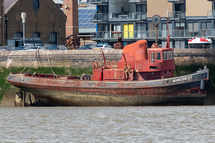 Photograph of the vessel  Suncrest pictured at Trinity Buoy Wharf, Leamouth on 20th July 2025