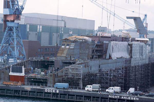 Photograph of the vessel  Superfast X pictured under construction in Kiel on 29th May 2001