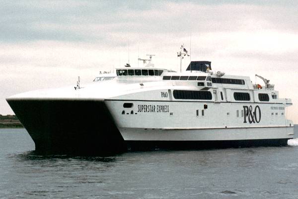 Photograph of the vessel  Superstar Express pictured arriving in Portsmouth Harbour on 4th July 1998
