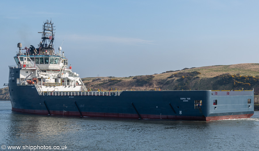 Photograph of the vessel  Supra Tide pictured departing Aberdeen on 20th March 2025