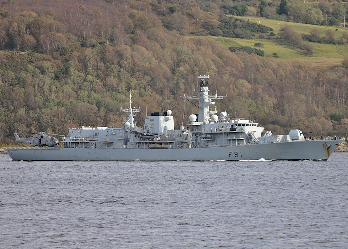 Photograph of the vessel HMS Sutherland pictured passing Dunoon on 26th September 2011