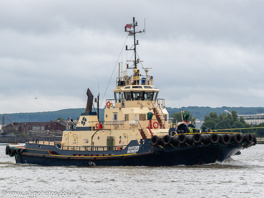 Photograph of the vessel  Svitzer Intrepid pictured passing Tilbury on 20th July 2025