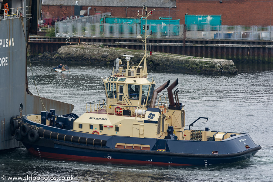 Photograph of the vessel  Svitzer Sun pictured passing North Shields on 9th June 2018