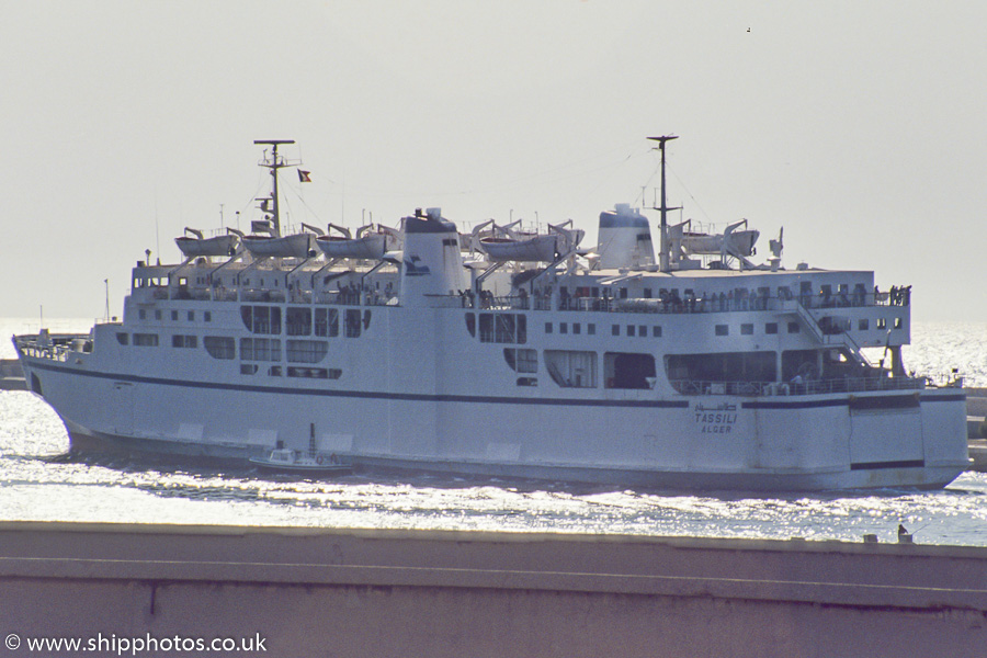 Photograph of the vessel  Tassili pictured departing Marseille on 17th August 1989