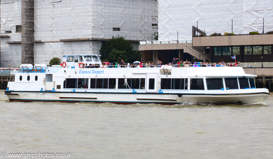 Photograph of the vessel  Thomas Doggett pictured passing London Bridge on 20th July 2025