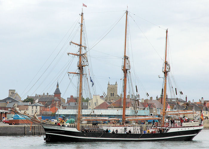 Photograph of the vessel  Thor Heyerdahl pictured arriving at the Tall Ship Races, Hartlepool on 7th August 2010