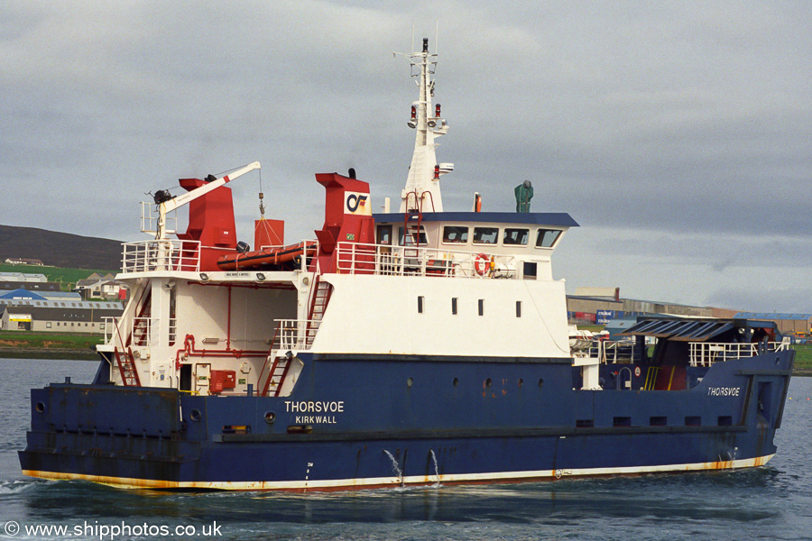 Thorsvoe pictured departing Kirkwall on 9th May 2003