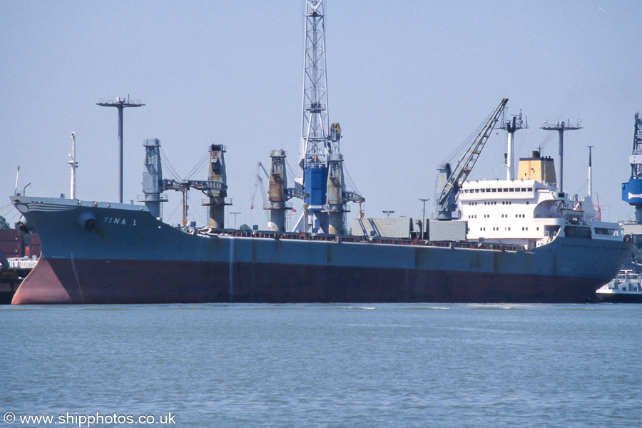 Photograph of the vessel  Tina I pictured on the Scheur at Botlek on 17th June 2002