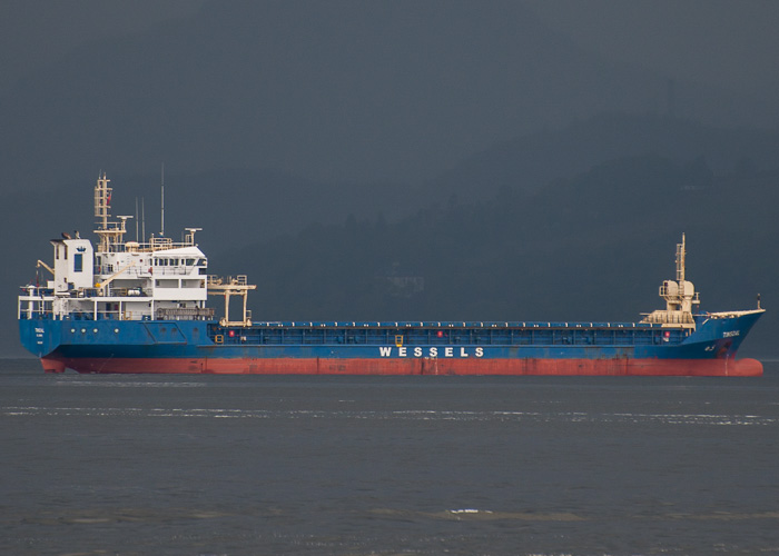 Photograph of the vessel  Tinsdal pictured at anchor at the Tail o' the Bank on 11th May 2014