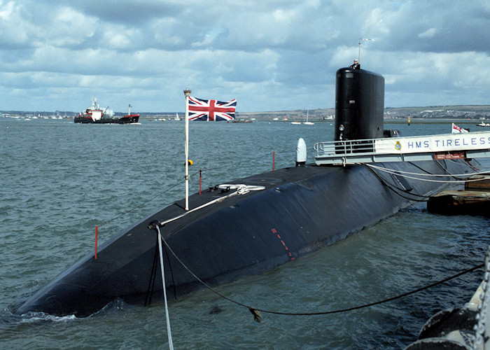 Photograph of the vessel HMS Tireless pictured in Portsmouth Naval Base on 29th August 1988