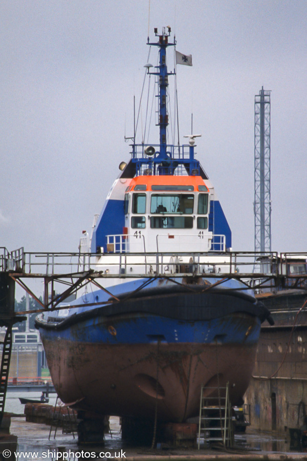 Photograph of the vessel  Titan pictured in dry dock at Oranjewerf, Amsterdam on 16th June 2002