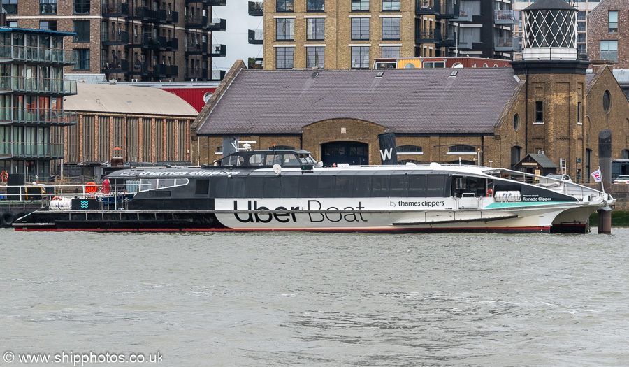 Photograph of the vessel  Tornado Clipper pictured at Trinity Jubilee Pier, Leamouth on 20th July 2025