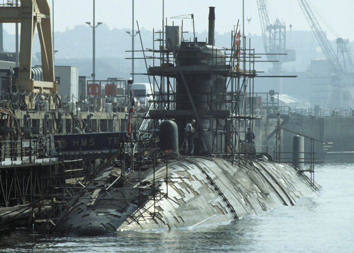 Photograph of the vessel HMS Trafalgar pictured in Devonport Naval Base on 27th September 1997