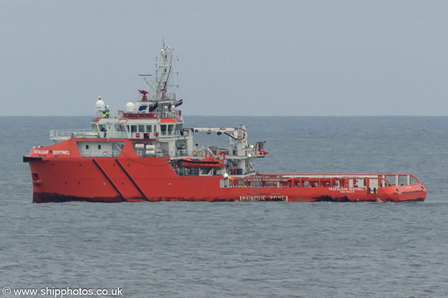 Photograph of the vessel  Trafalgar Sentinel pictured at anchor off Tynemouth on 25th December 2023