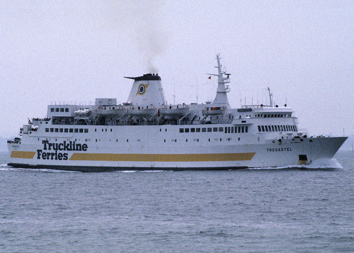 Photograph of the vessel  Tregastel pictured approaching Portsmouth Harbour on 17th June 1990