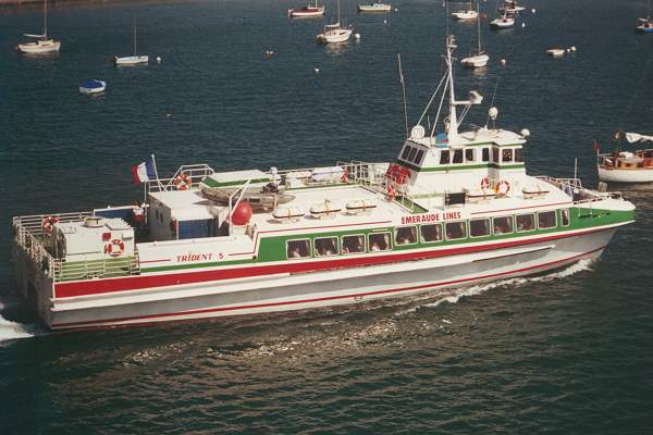 Photograph of the vessel  Trident 5 pictured arriving in Saint Malo on 12th July 1990