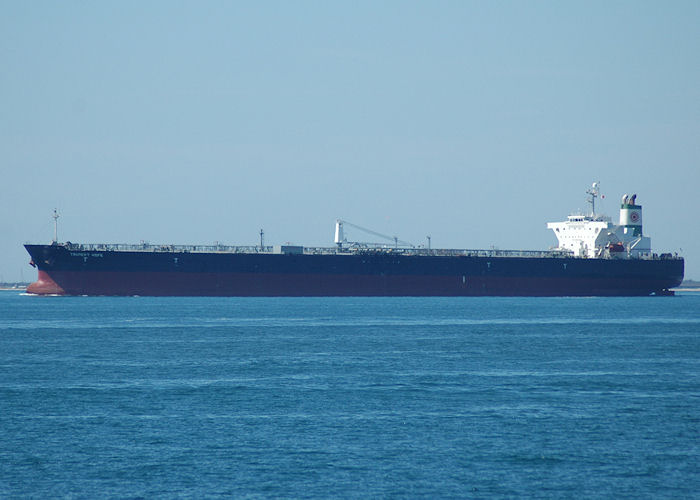 Photograph of the vessel  Trident Hope pictured departing Port Saint Louis du Rhône on 10th August 2008