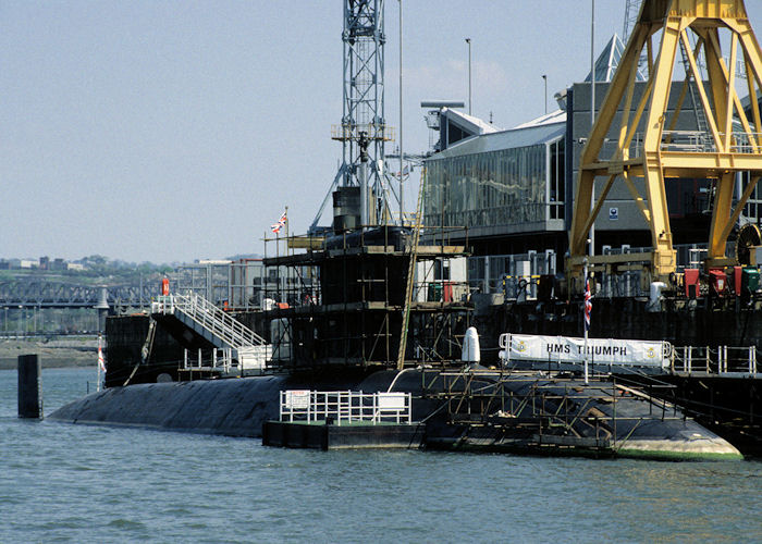 Photograph of the vessel HMS Triumph pictured at Devonport Naval Base on 6th May 1996