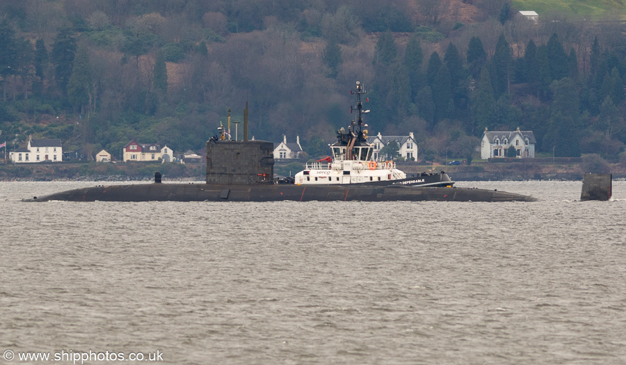 Photograph of the vessel HMS Triumph pictured on the River Clyde on 25th March 2023