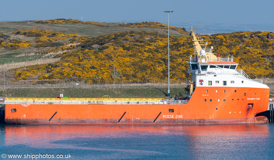 Photograph of the vessel  Triumph Tide pictured at Castlegate Quay, Aberdeen South Harbour on 19th March 2025
