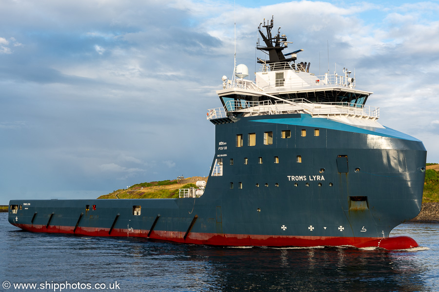 Photograph of the vessel  Troms Lyra pictured arriving at Aberdeen on 7th August 2023