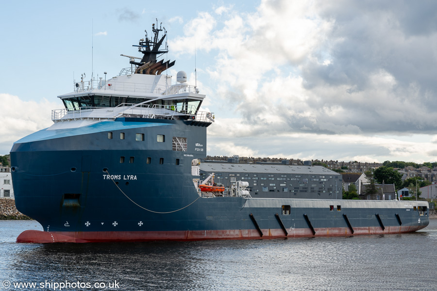 Photograph of the vessel  Troms Lyra pictured departing Aberdeen on 8th August 2023