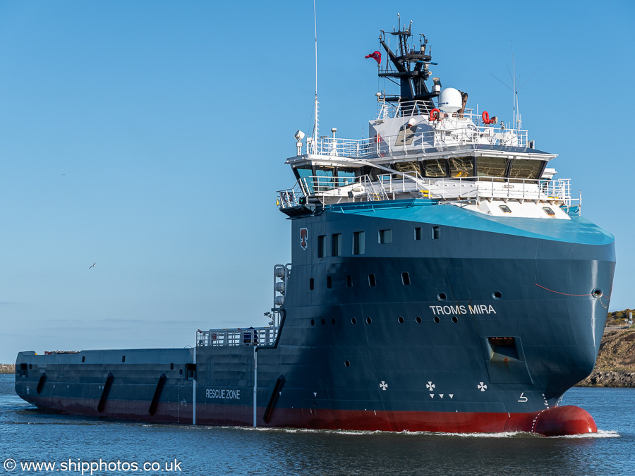 Photograph of the vessel  Troms Mira pictured arriving at Aberdeen on 18th March 2025