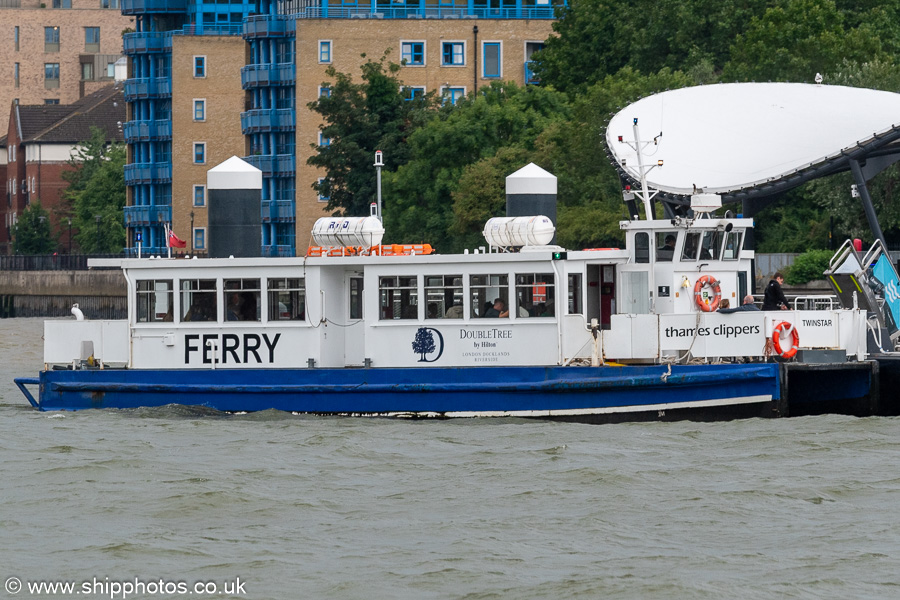 Photograph of the vessel  Twin Star pictured at Nelson Pier, Rotherhithe on 20th July 2025