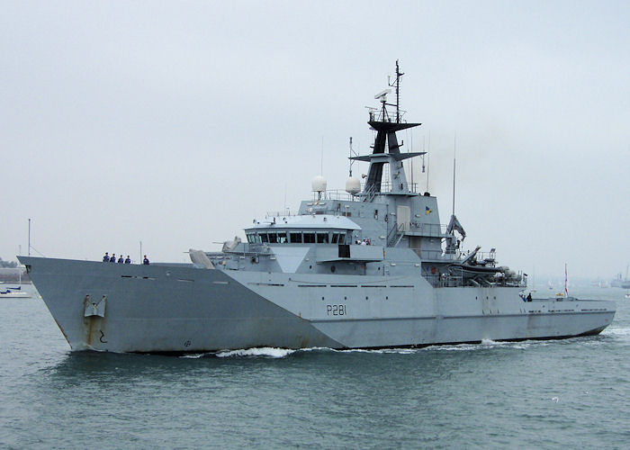 Photograph of the vessel HMS Tyne pictured departing Portsmouth Harbour on 8th September 2007